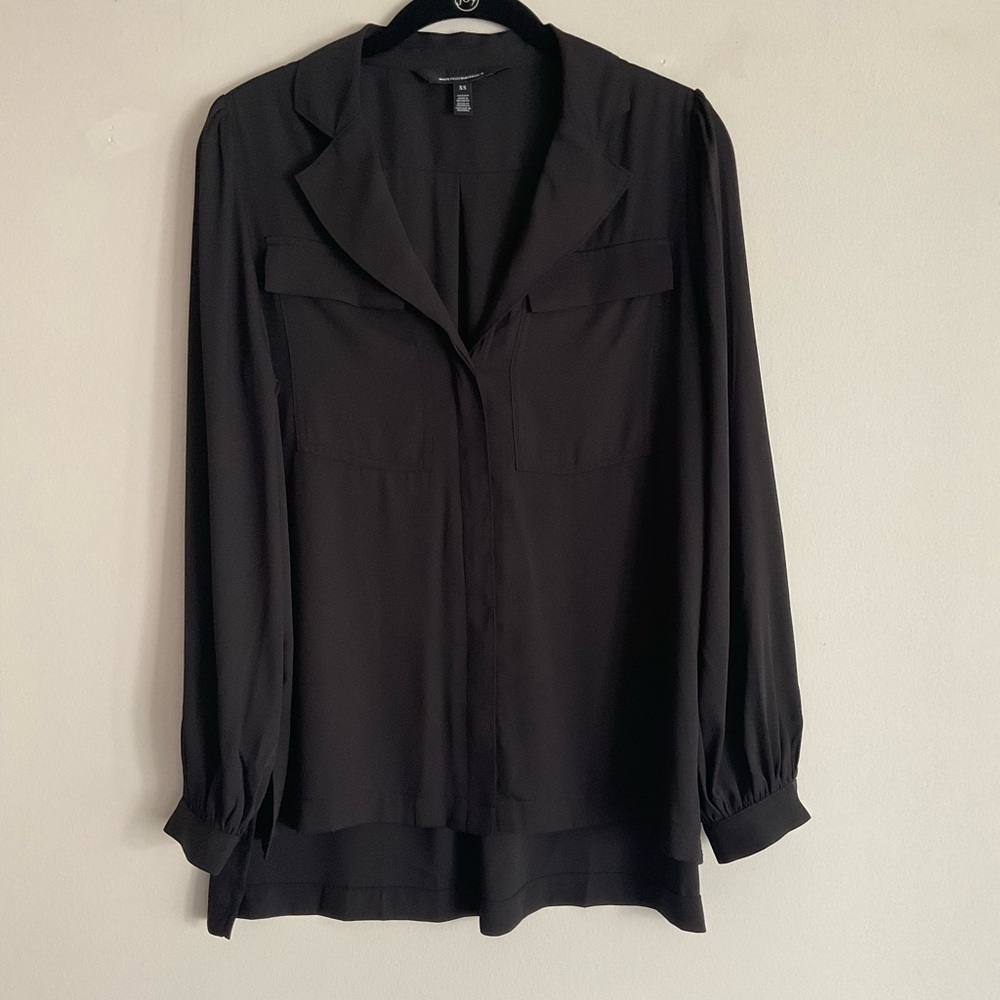 White House Black Market Long Sleeve Blouse~Size XS~Black~NWOT
